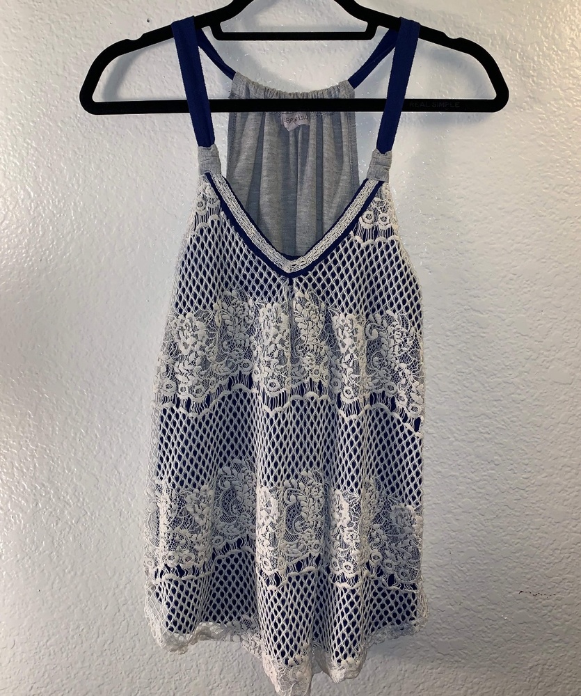 Navy Blue Crochet Layered Tank